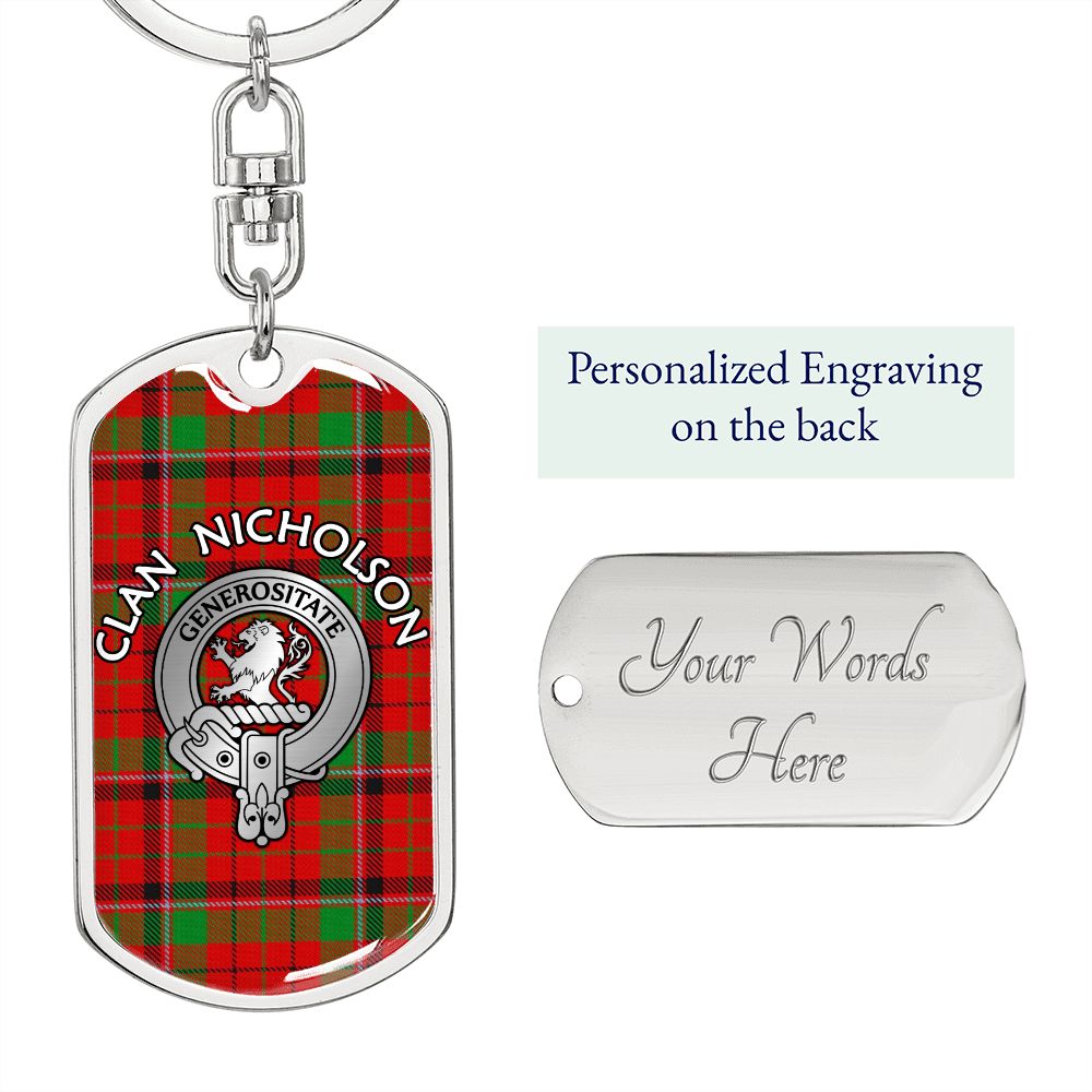 Clan Nicholson Crest & Tartan Dog Tag 2 Keychain