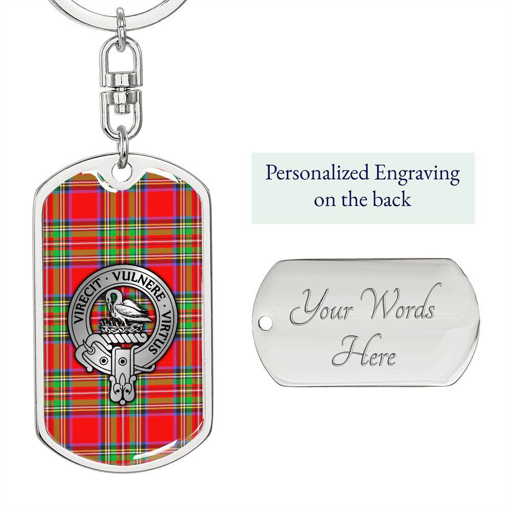 Clan Stewart Crest & Tartan Dog Tag Keychain