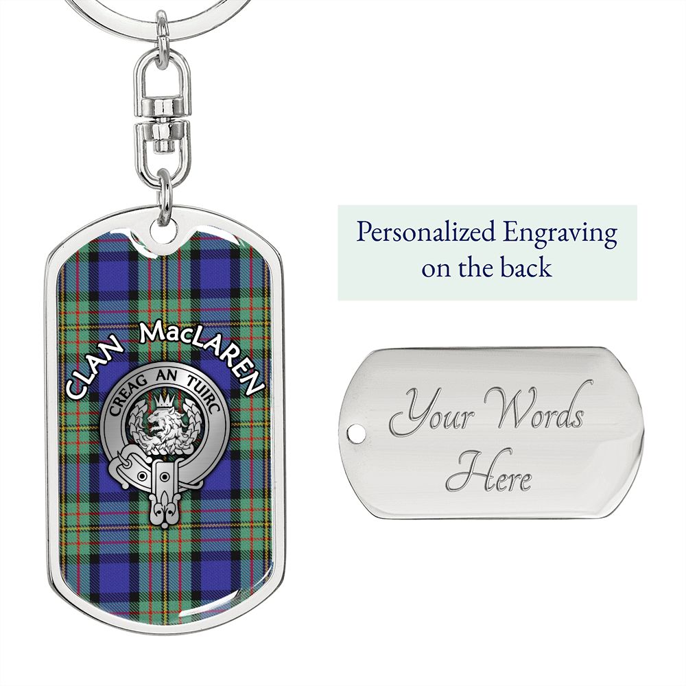 Clan MacLaren Crest & Tartan Dog Tag 2 Keychain