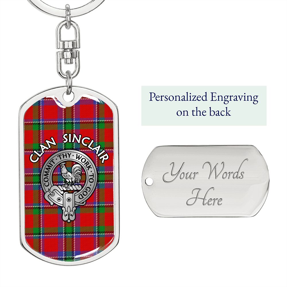 Clan Sinclair Crest & Tartan Dog Tag 2 Keychain