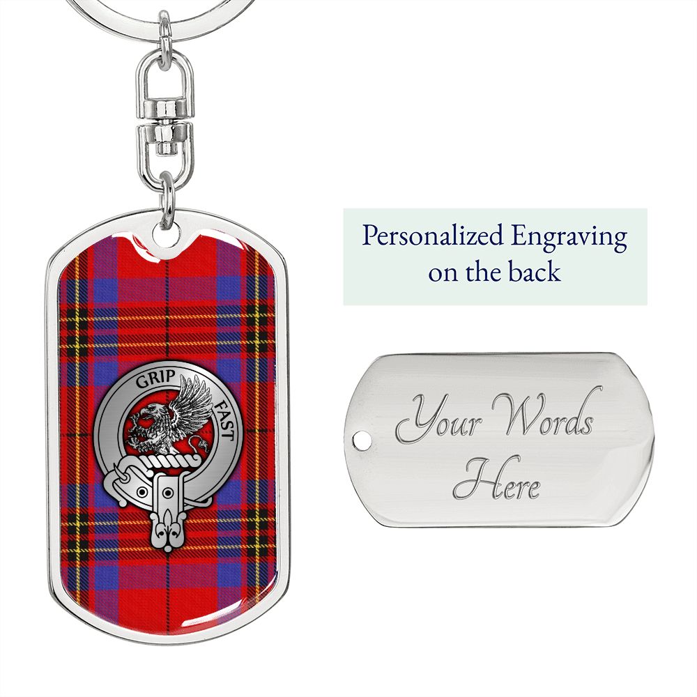 Clan Leslie Crest & Tartan Dog Tag Keychain