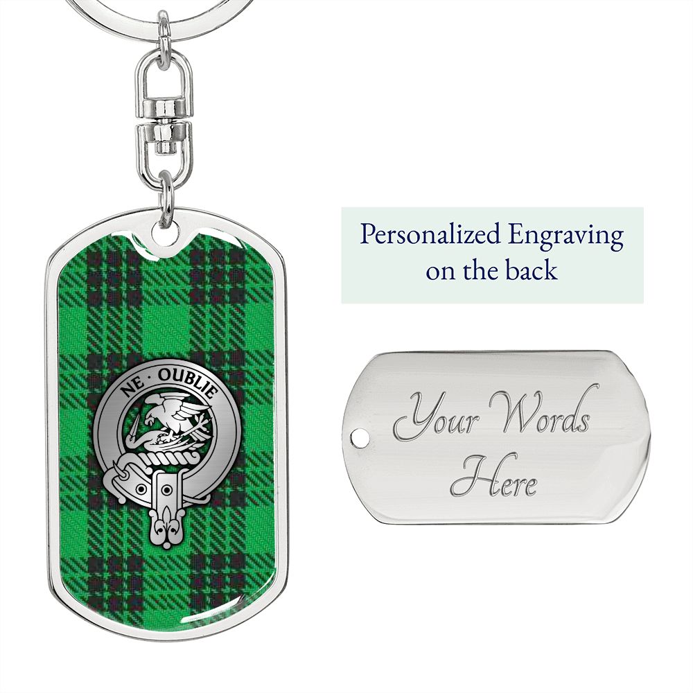 Clan Graham Crest & Tartan Dog Tag Keychain