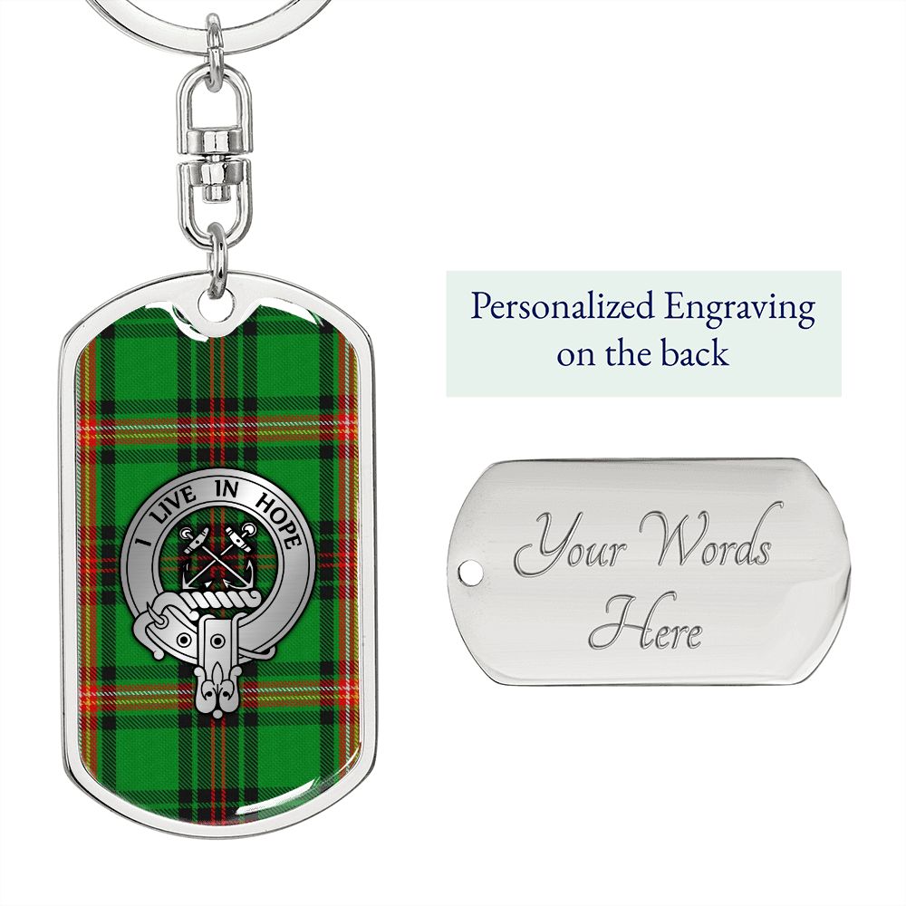 Clan Kinnear Crest & Tartan Dog Tag Keychain