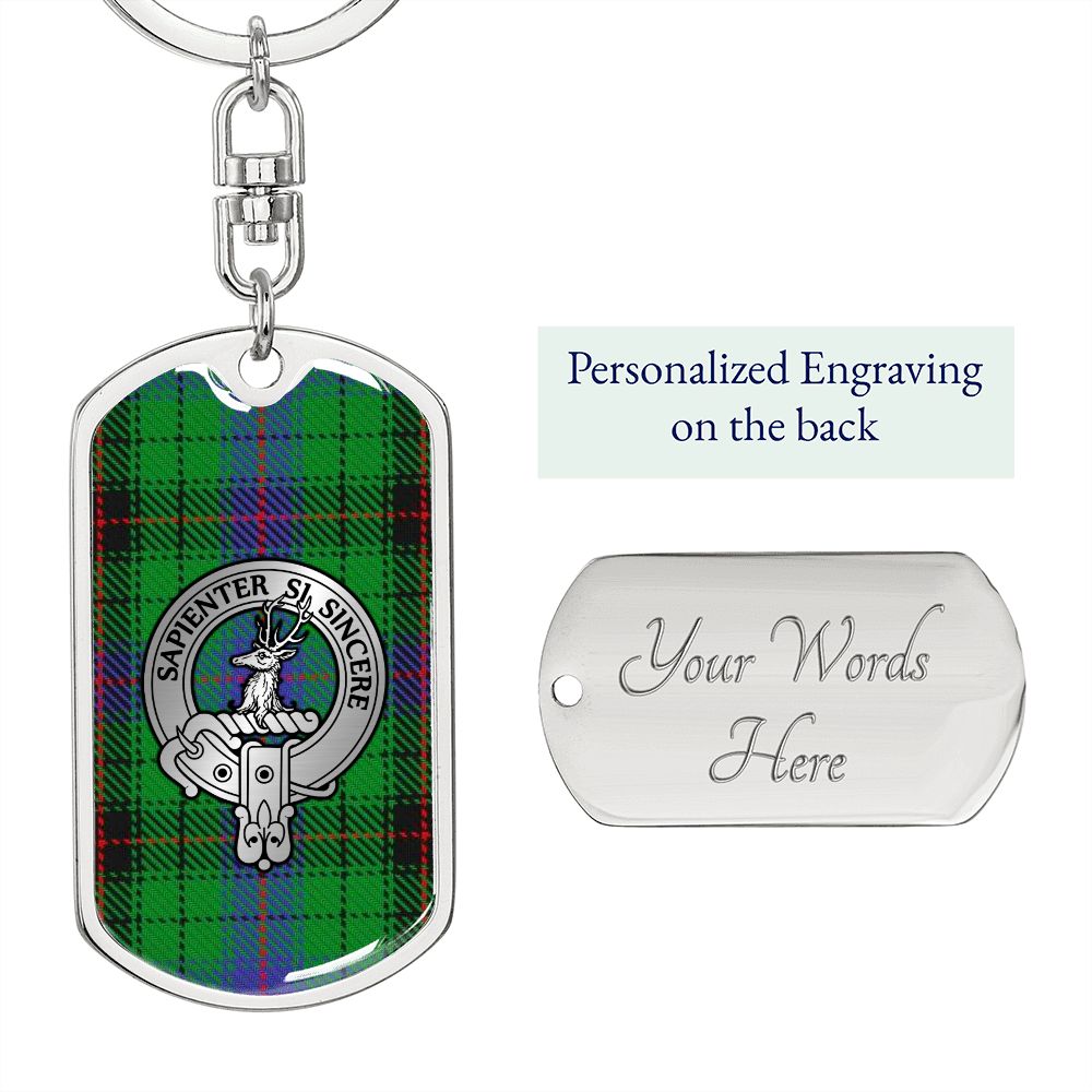 Clan Davidson Crest & Tartan Dog Tag Keychain