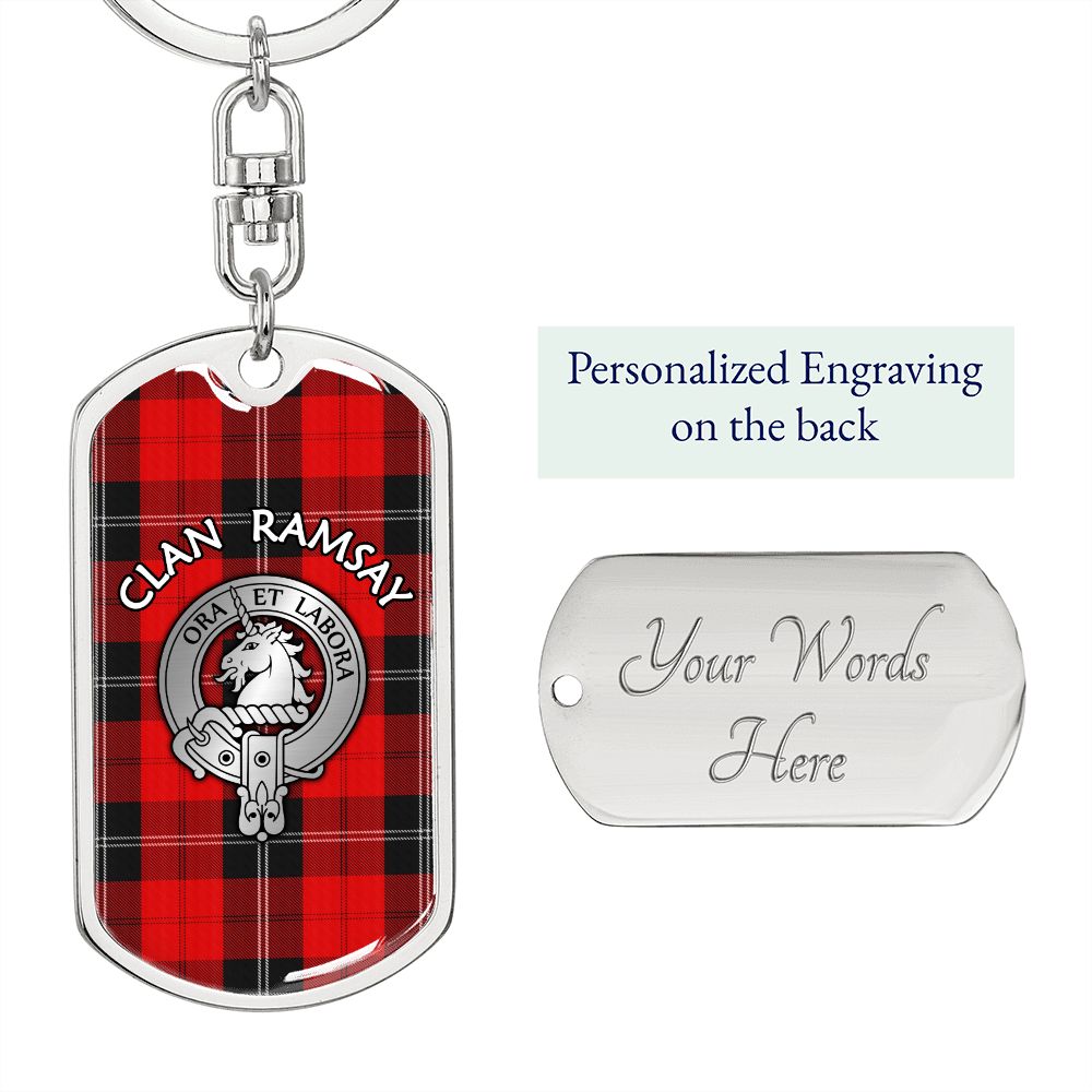 Clan Ramsay Crest & Tartan Dog Tag 2 Keychain