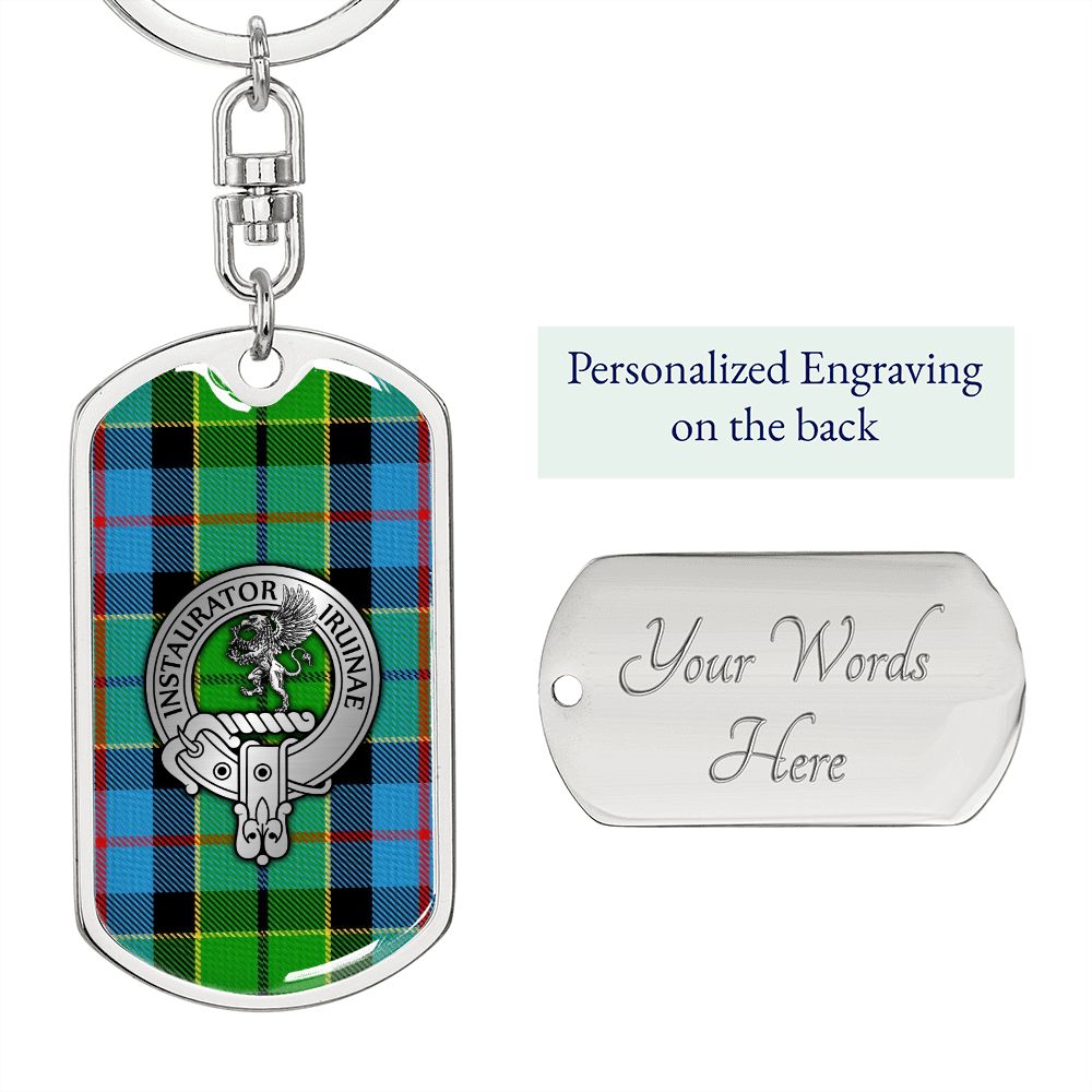 Clan Forsyth Crest & Tartan Dog Tag Keychain