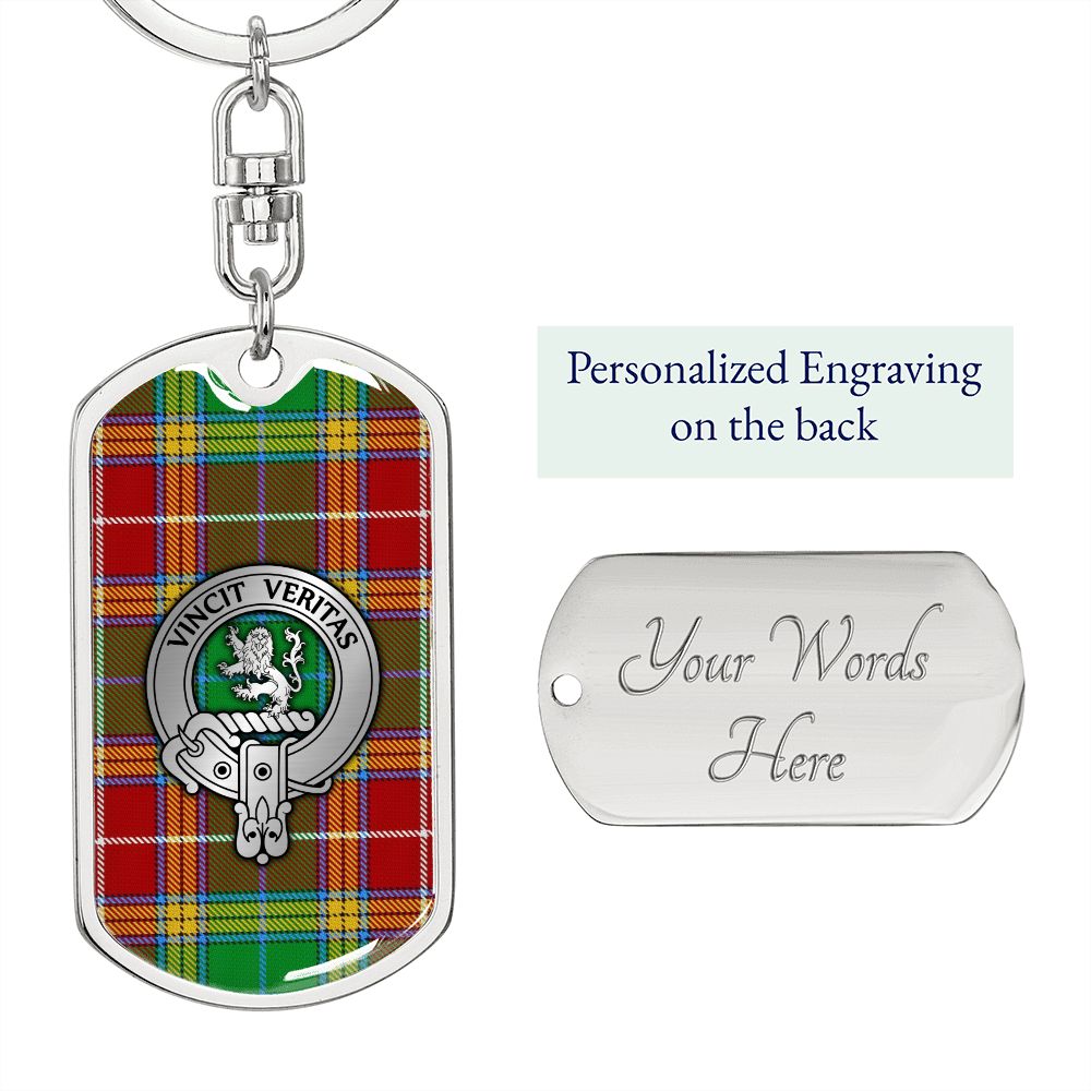 Clan Baxter Crest & Tartan Dog Tag Keychain