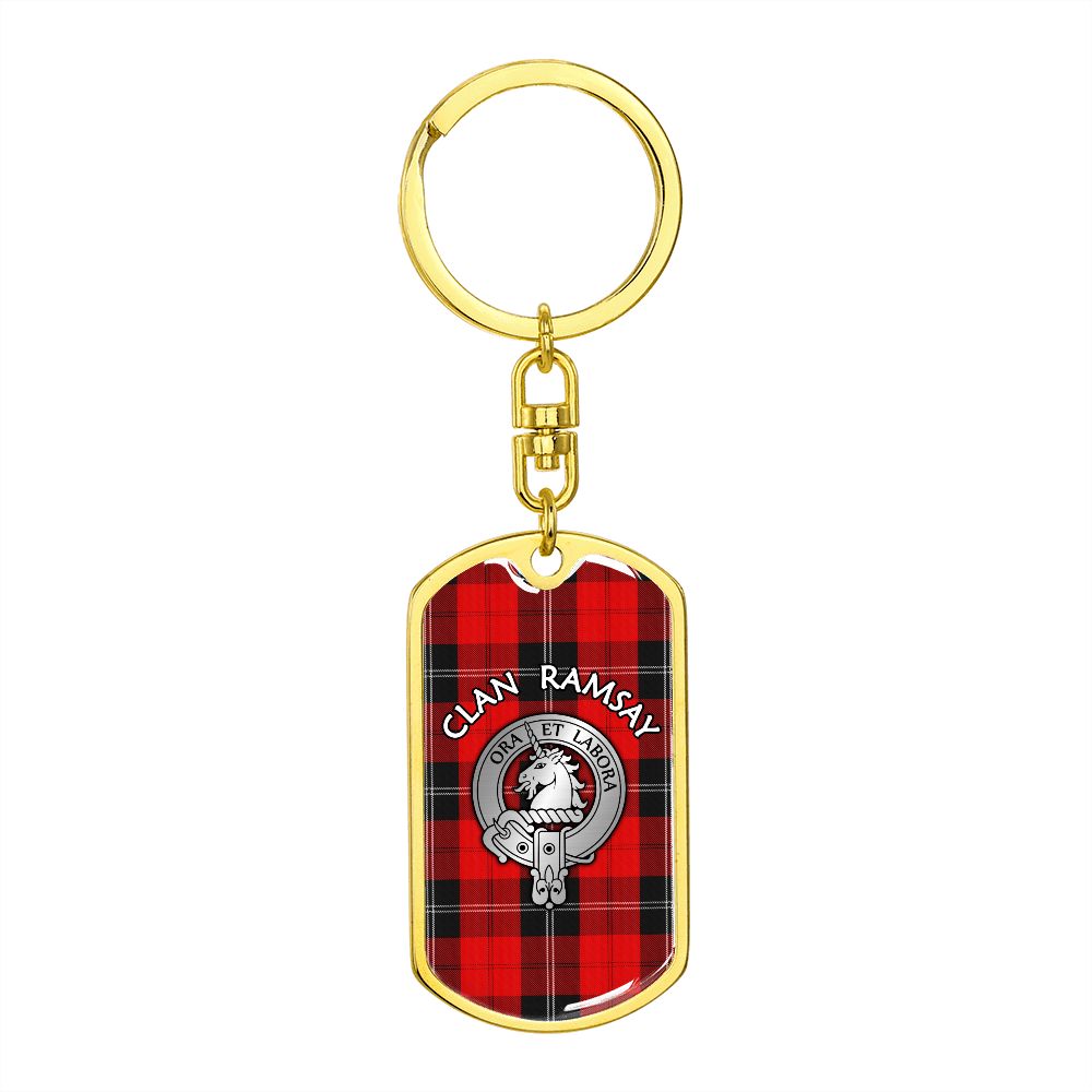 Clan Ramsay Crest & Tartan Dog Tag 2 Keychain