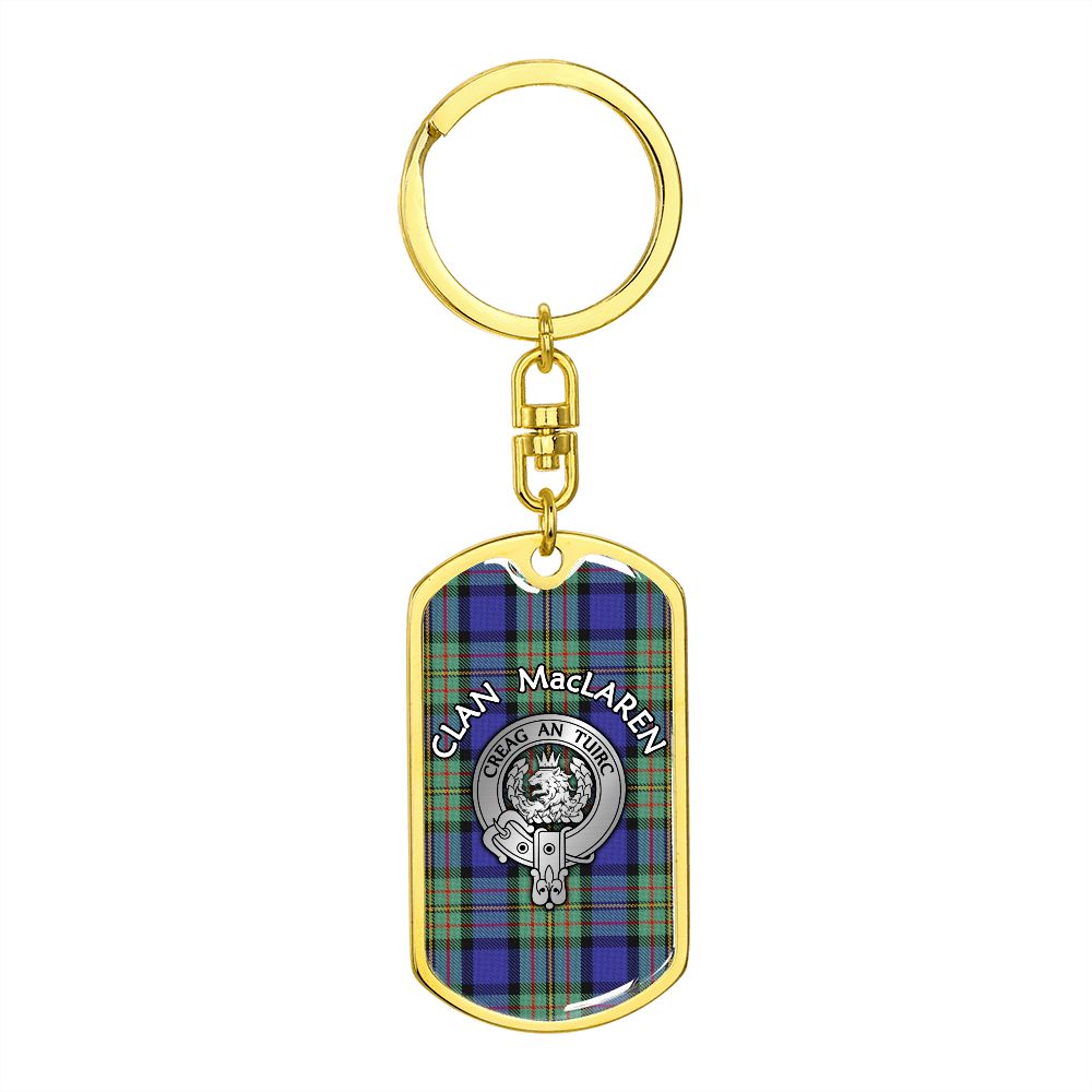 Clan MacLaren Crest & Tartan Dog Tag 2 Keychain