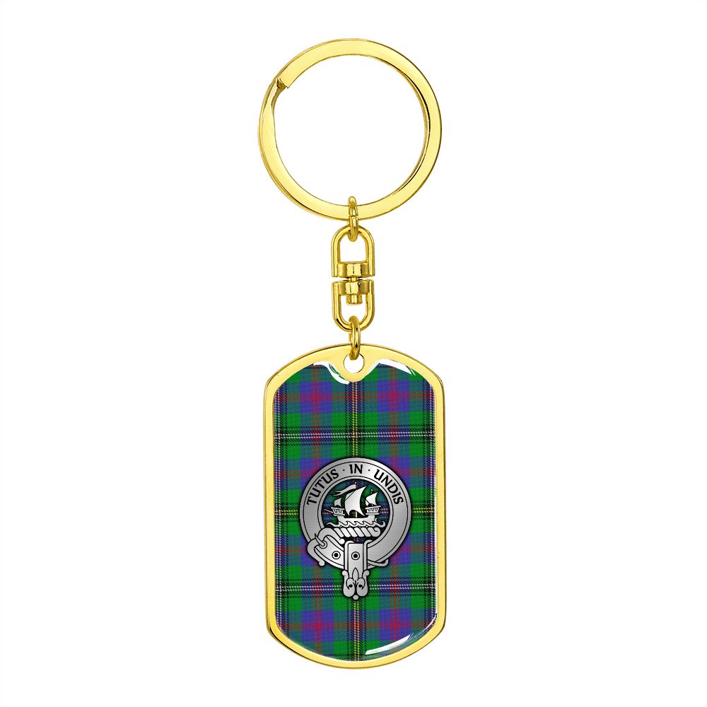 Clan Wood Crest & Tartan Dog Tag Keychain