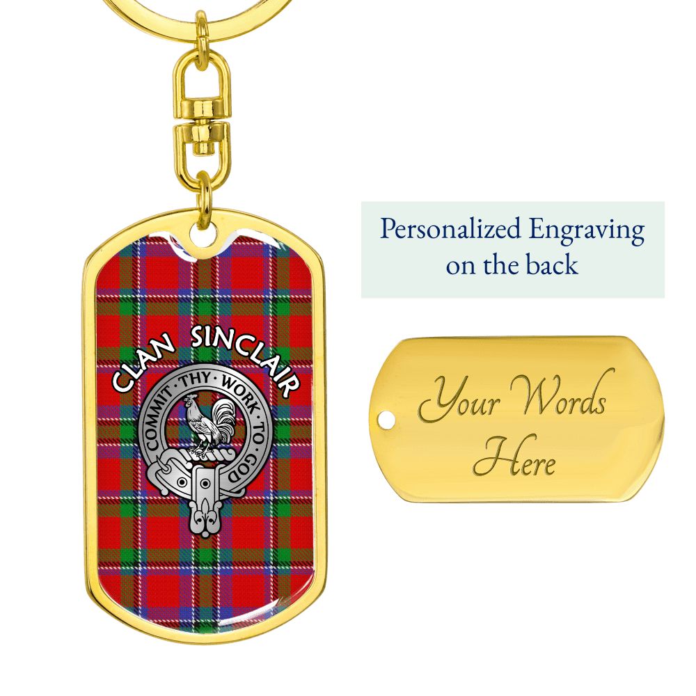 Clan Sinclair Crest & Tartan Dog Tag 2 Keychain