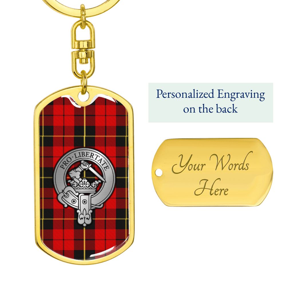 Clan Wallace Crest & Tartan Dog Tag Keychain