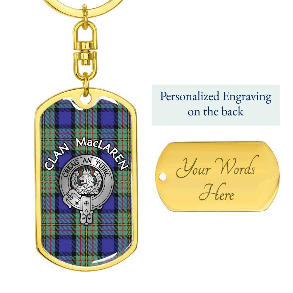 Clan MacLaren Crest & Tartan Dog Tag 2 Keychain