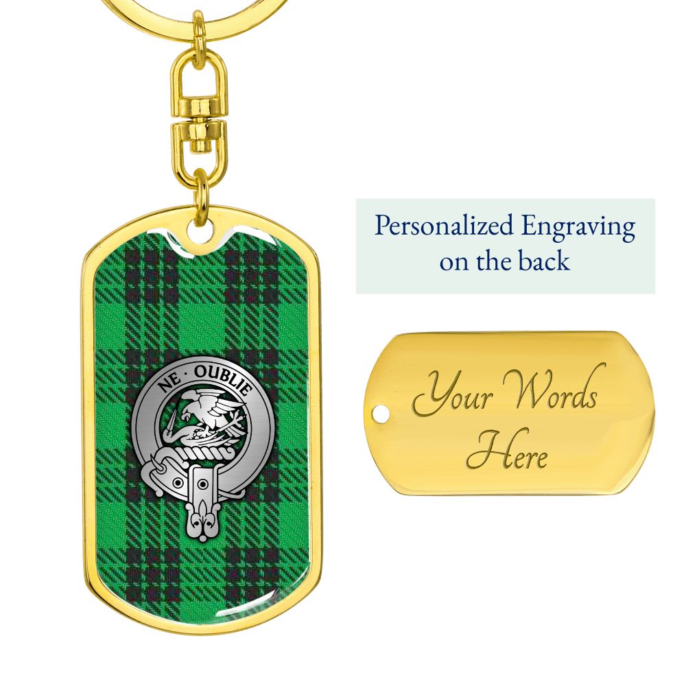 Clan Graham Crest & Tartan Dog Tag Keychain