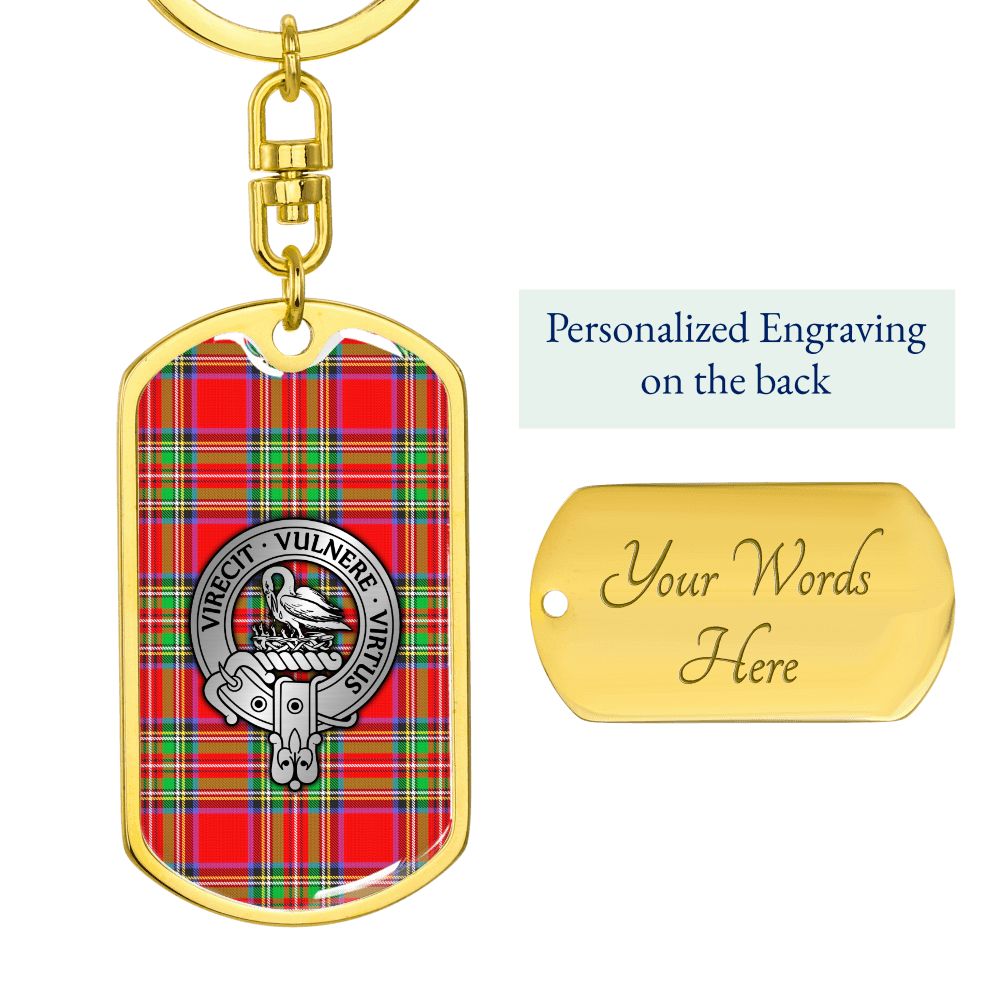 Clan Stewart Crest & Tartan Dog Tag Keychain