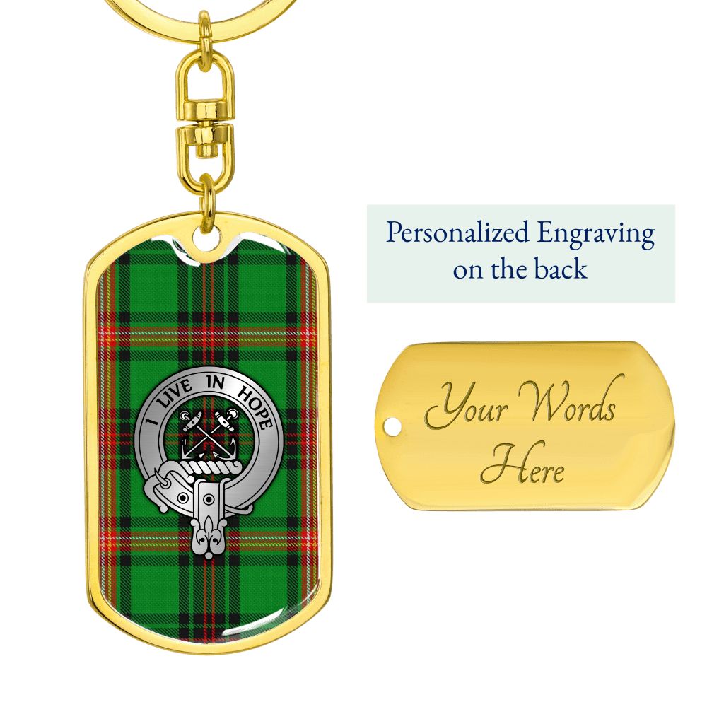 Clan Kinnear Crest & Tartan Dog Tag Keychain