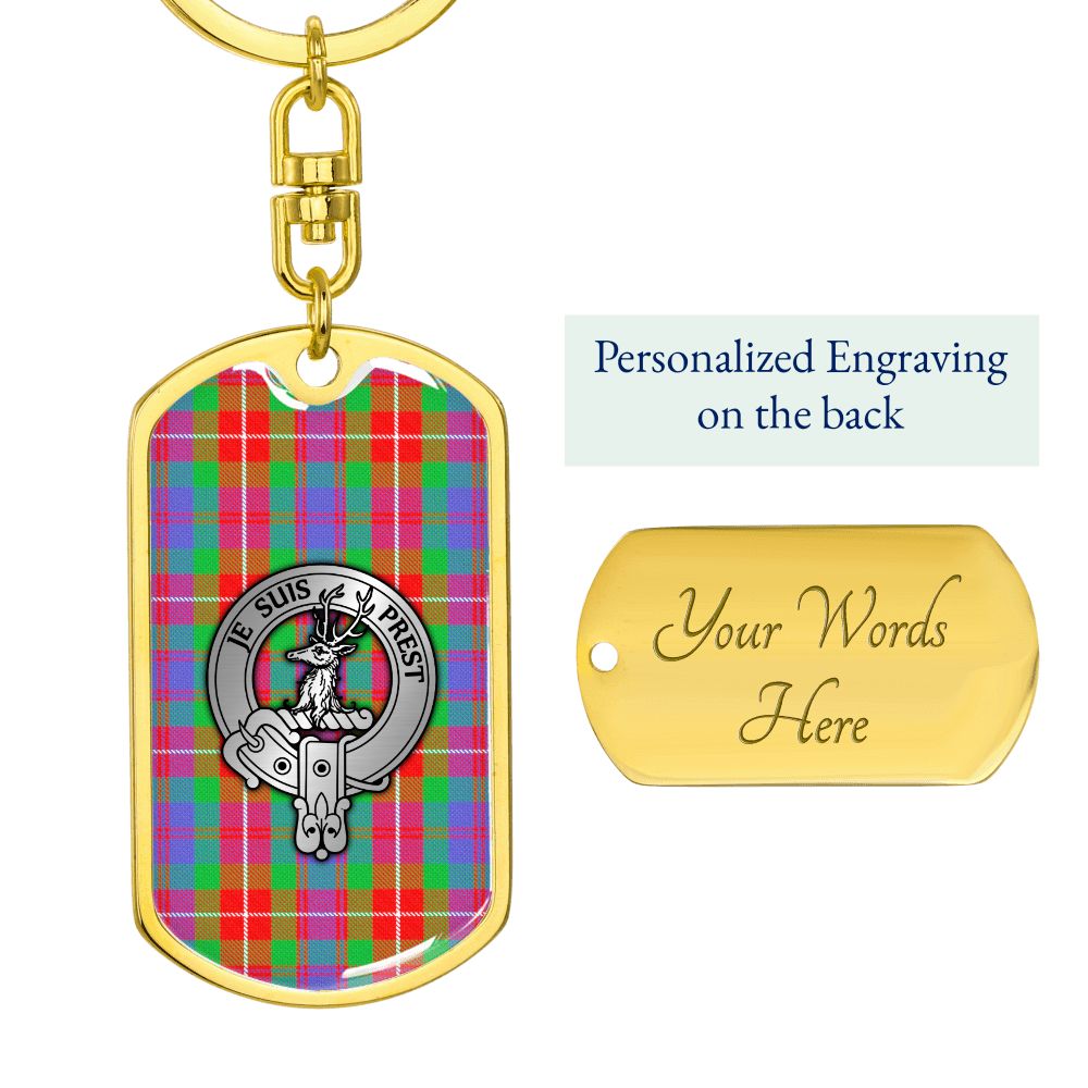 Clan Fraser Crest & Tartan Dog Tag Keychain