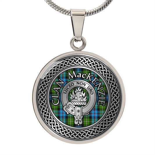 Clan MacKenzie Crest & Tartan in Celtic Knot Necklace