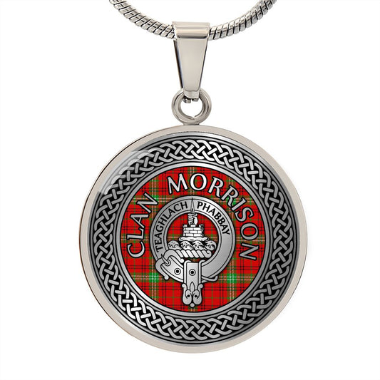 Clan Morrison Crest & Tartan Celtic Knot Necklace