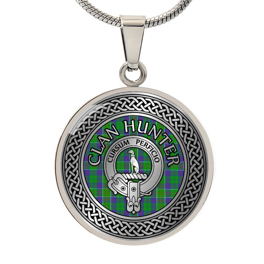 Clan Hunter Crest & Tartan Knot Necklace