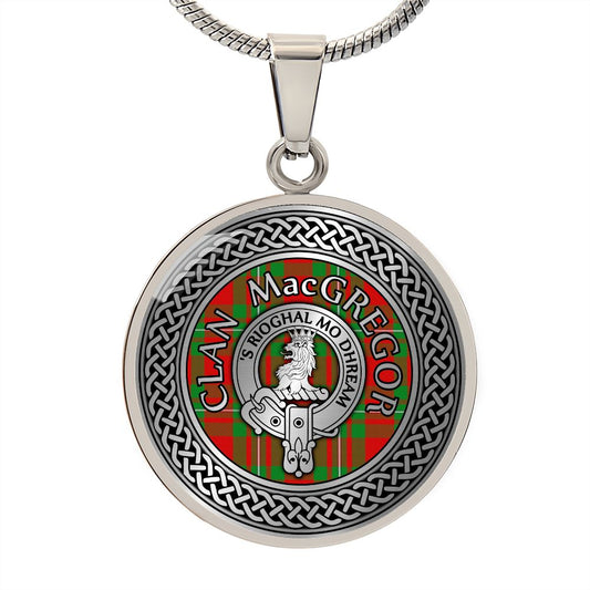Clan MacGregor Crest & Tartan Celtic Knot Necklace