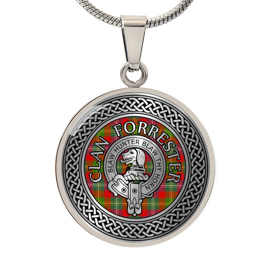 Clan Forrester Crest & Tartan Celtic Knot Necklace