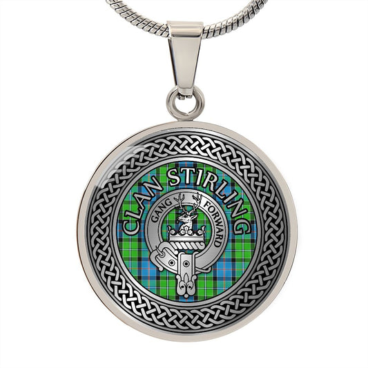 Clan Stirling Crest & Tartan Knot Necklace