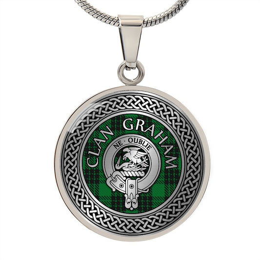 Clan Graham Crest & Tartan Knot Necklace