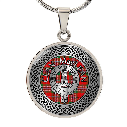 Clan MacLean Crest & Tartan Celtic Knot Necklace