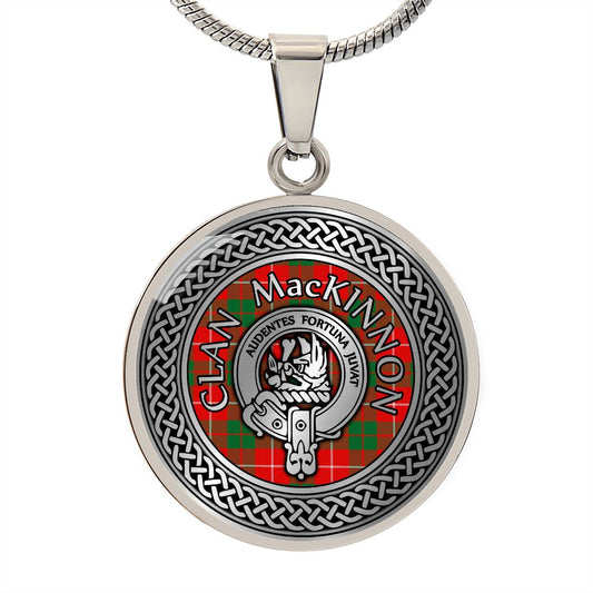 Clan MacKinnon Crest & Tartan Celtic Knot Necklace