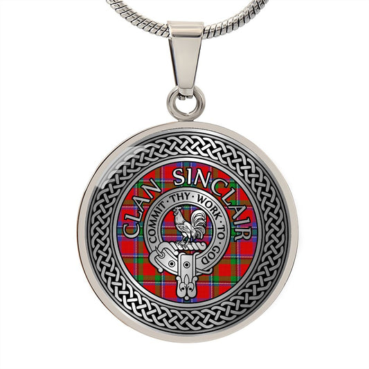 Clan Sinclair Crest & Tartan Celtic Knot Necklace