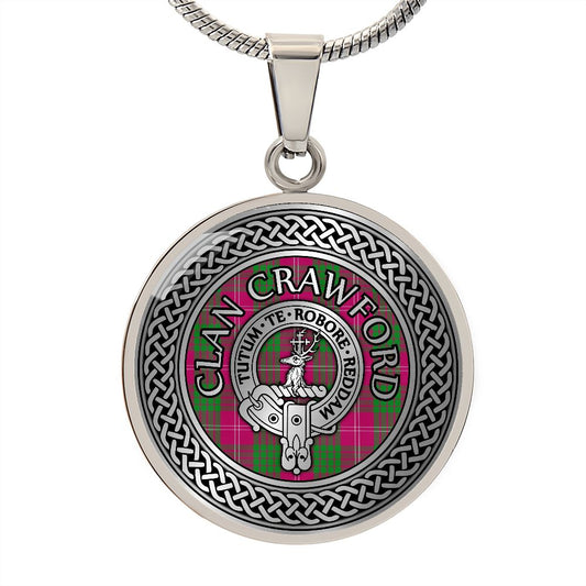 Clan Crawford Crest & Tartan Knot Necklace