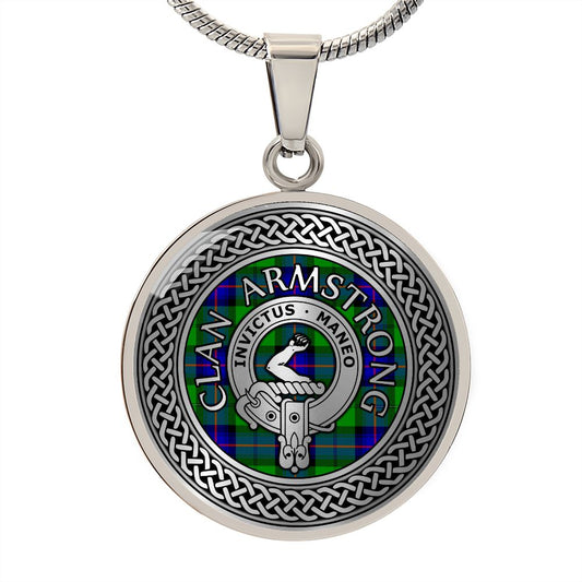 Clan Armstrong Crest & Tartan Celtic Knot Necklace
