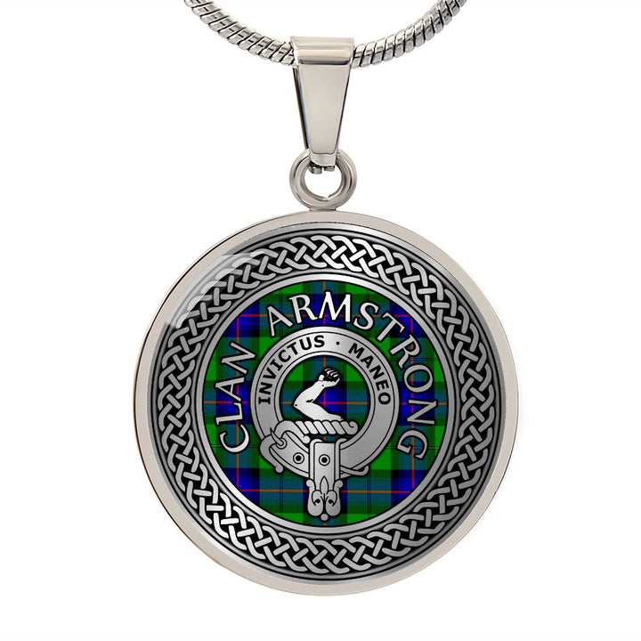 Clan Armstrong Crest Tartan Celtic Knot Necklace Scottish Clan