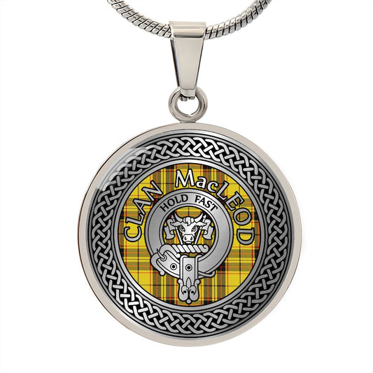 Clan MacLeod Crest & Tartan Celtic Knot Necklace