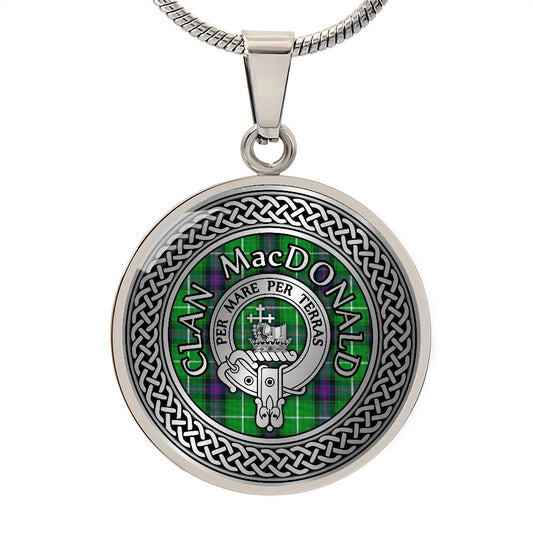 Clan MacDonald Crest & Tartan in Celtic Knot Necklace