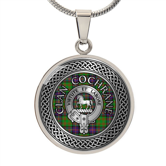 Clan Cochrane Crest & Tartan in Celtic Knot Necklace