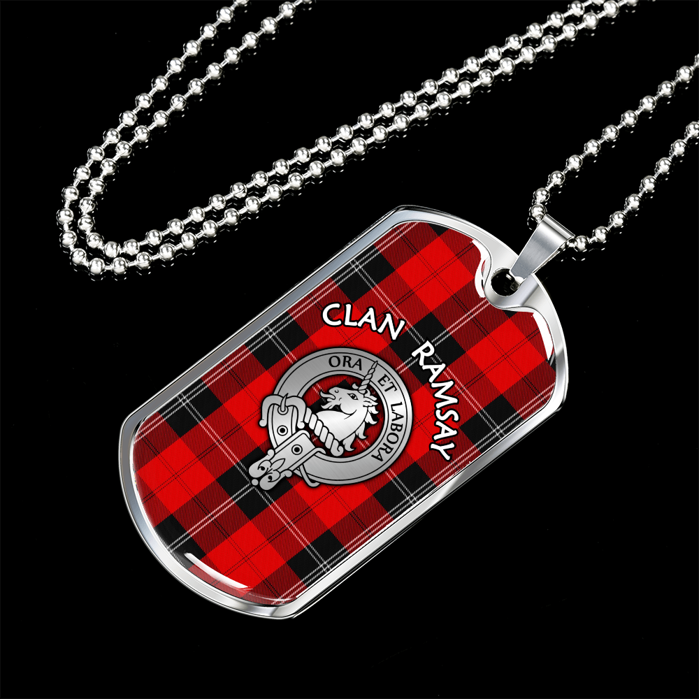 Clan Ramsay Crest & Tartan Dog Tag Necklace