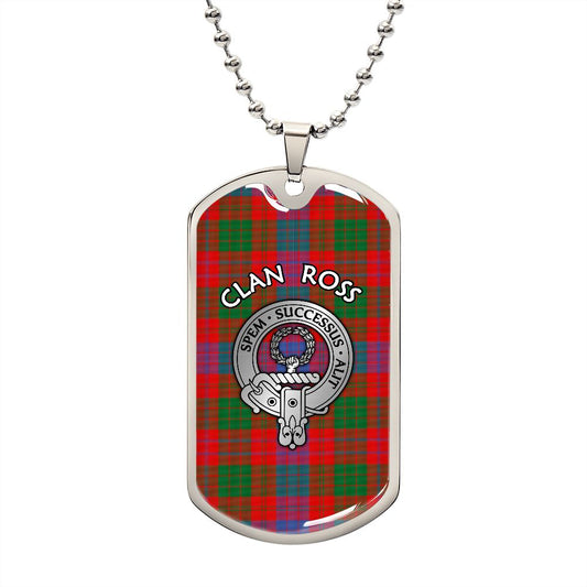 Clan Ross Crest & Tartan Dog Tag Necklace