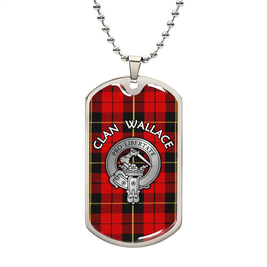 Clan Wallace Crest & Tartan Dog Tag Necklace