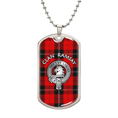 Clan Ramsay Crest & Tartan Dog Tag Necklace