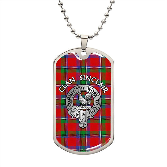 Clan Sinclair Crest & Tartan Dog Tag Necklace