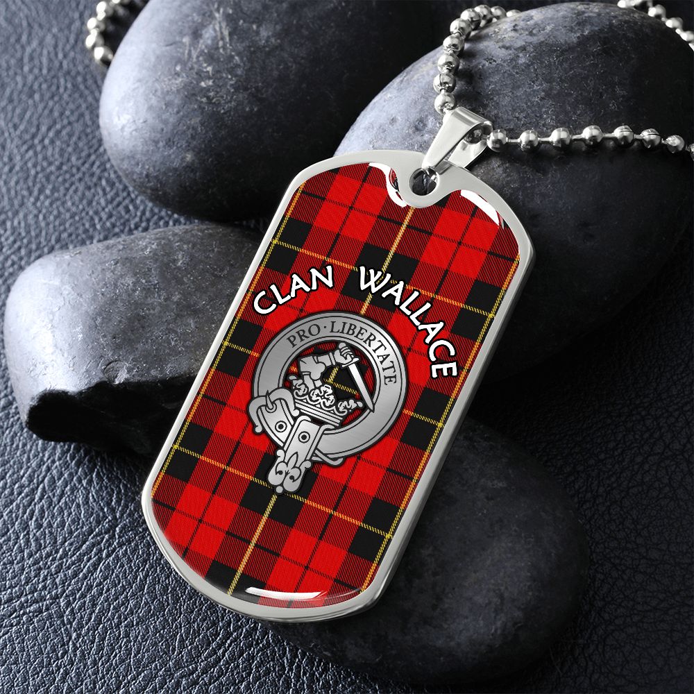 Clan Wallace Crest & Tartan Dog Tag Necklace