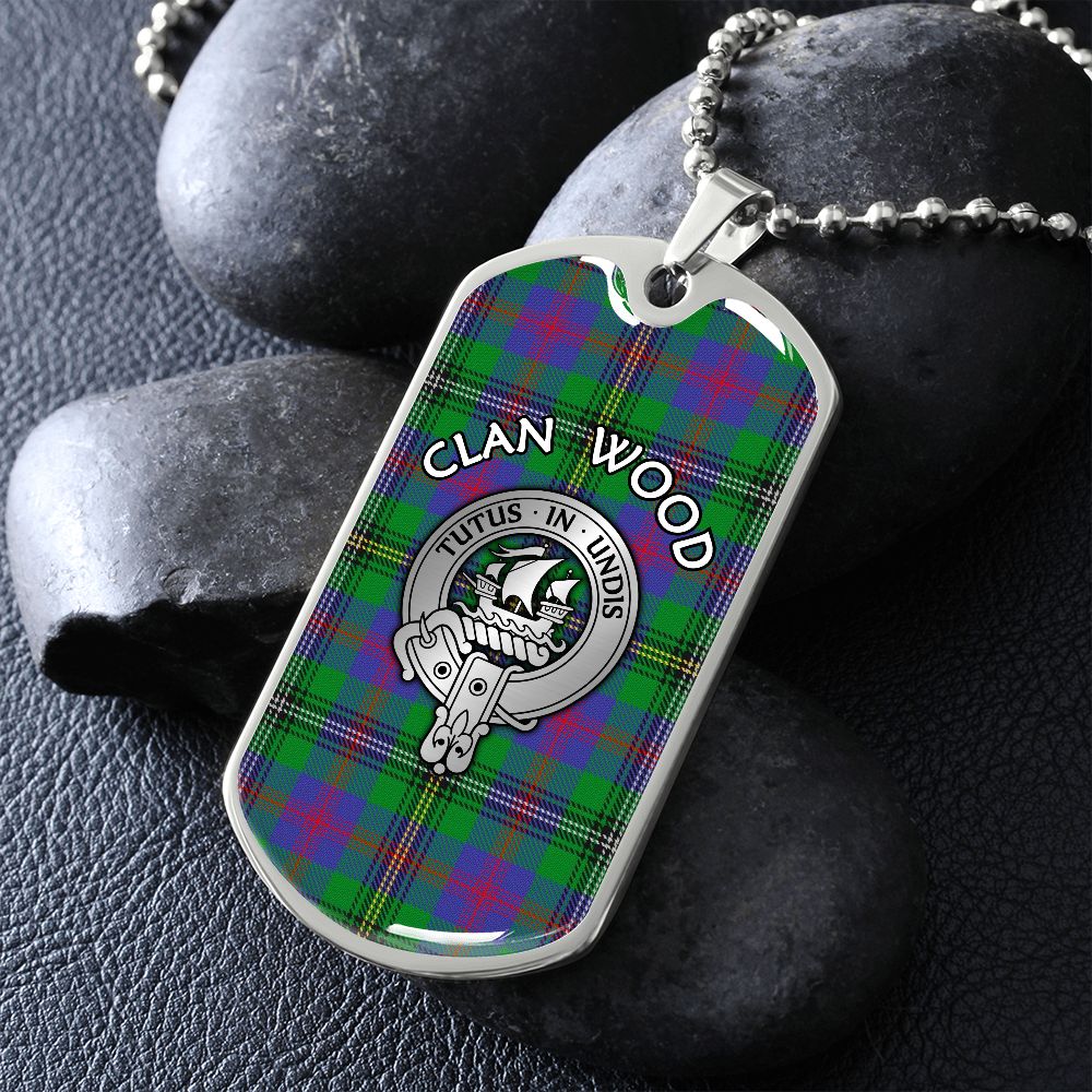 Clan Wood Crest & Tartan Dog Tag Necklace