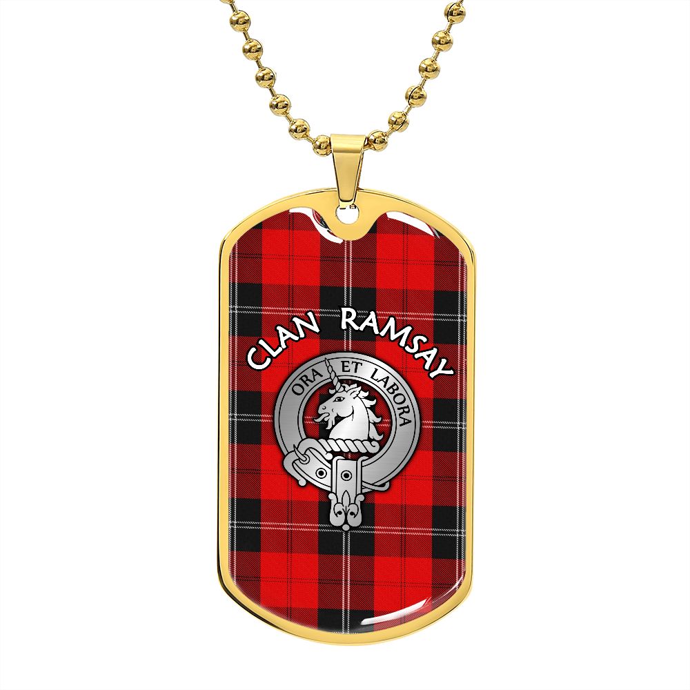 Clan Ramsay Crest & Tartan Dog Tag Necklace