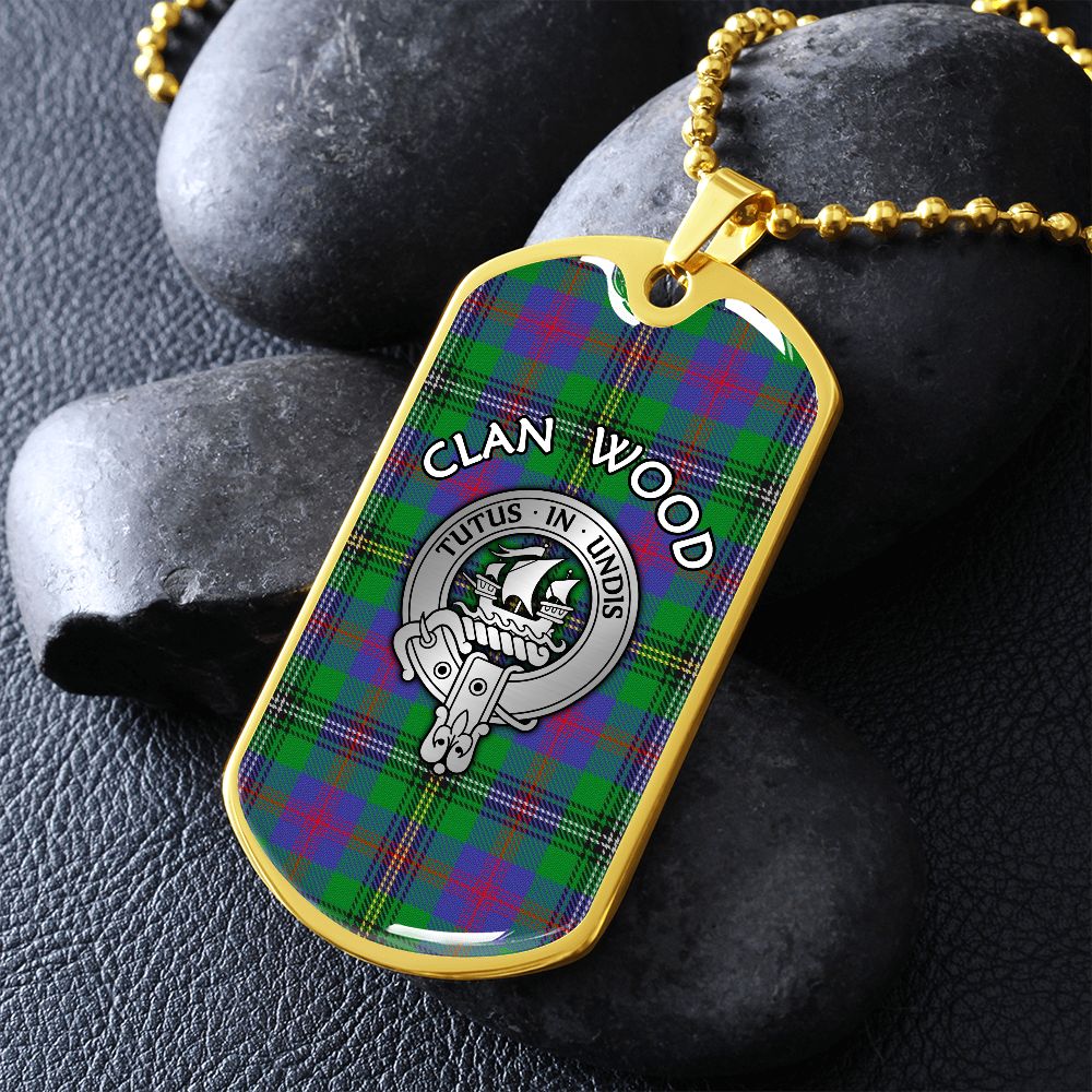 Clan Wood Crest & Tartan Dog Tag Necklace
