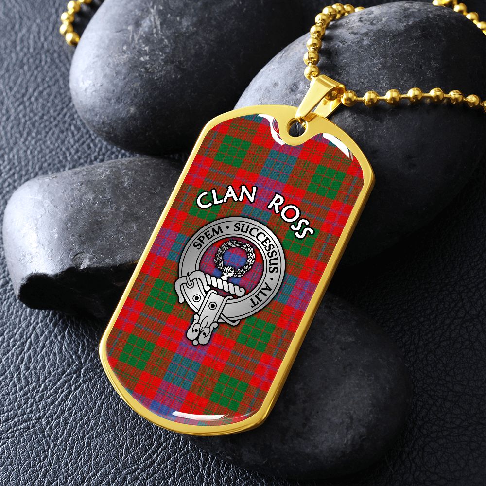 Clan Ross Crest & Tartan Dog Tag Necklace