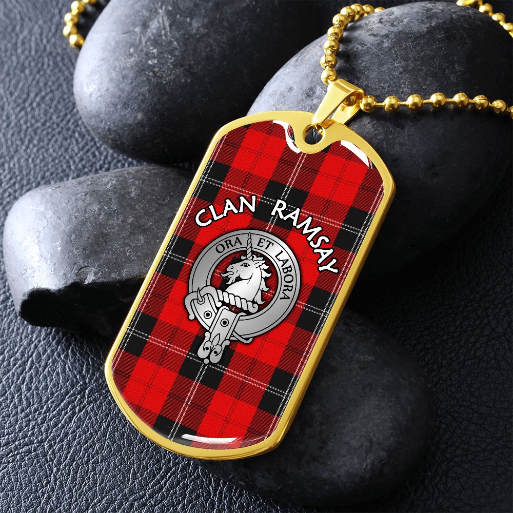 Clan Ramsay Crest & Tartan Dog Tag Necklace