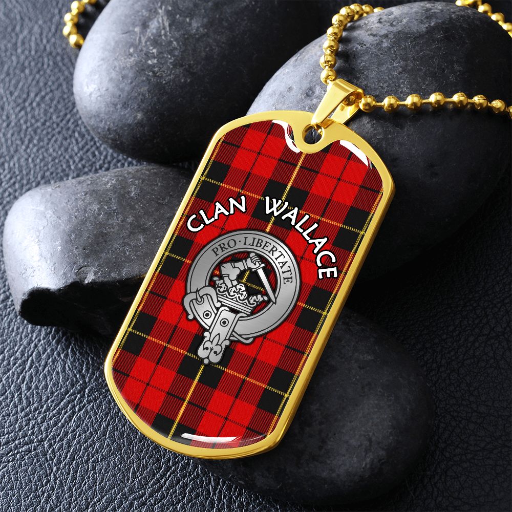 Clan Wallace Crest & Tartan Dog Tag Necklace
