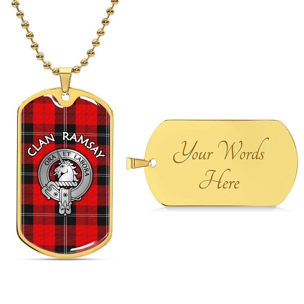 Clan Ramsay Crest & Tartan Dog Tag Necklace